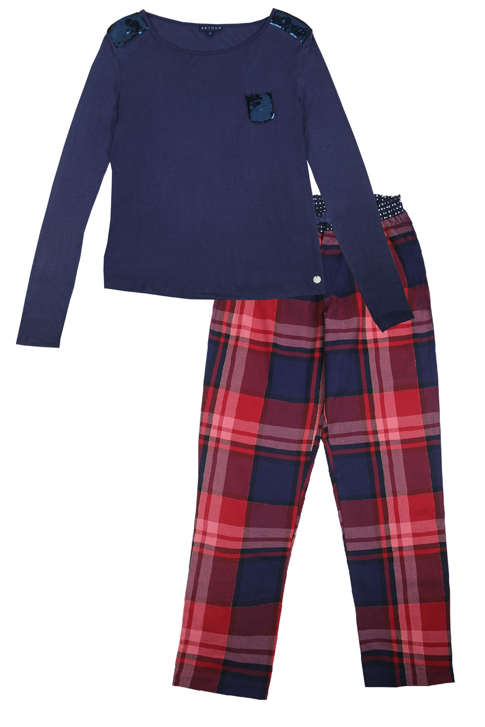 Chic Viscose & Flannel Pajama Set with Sequin Accents