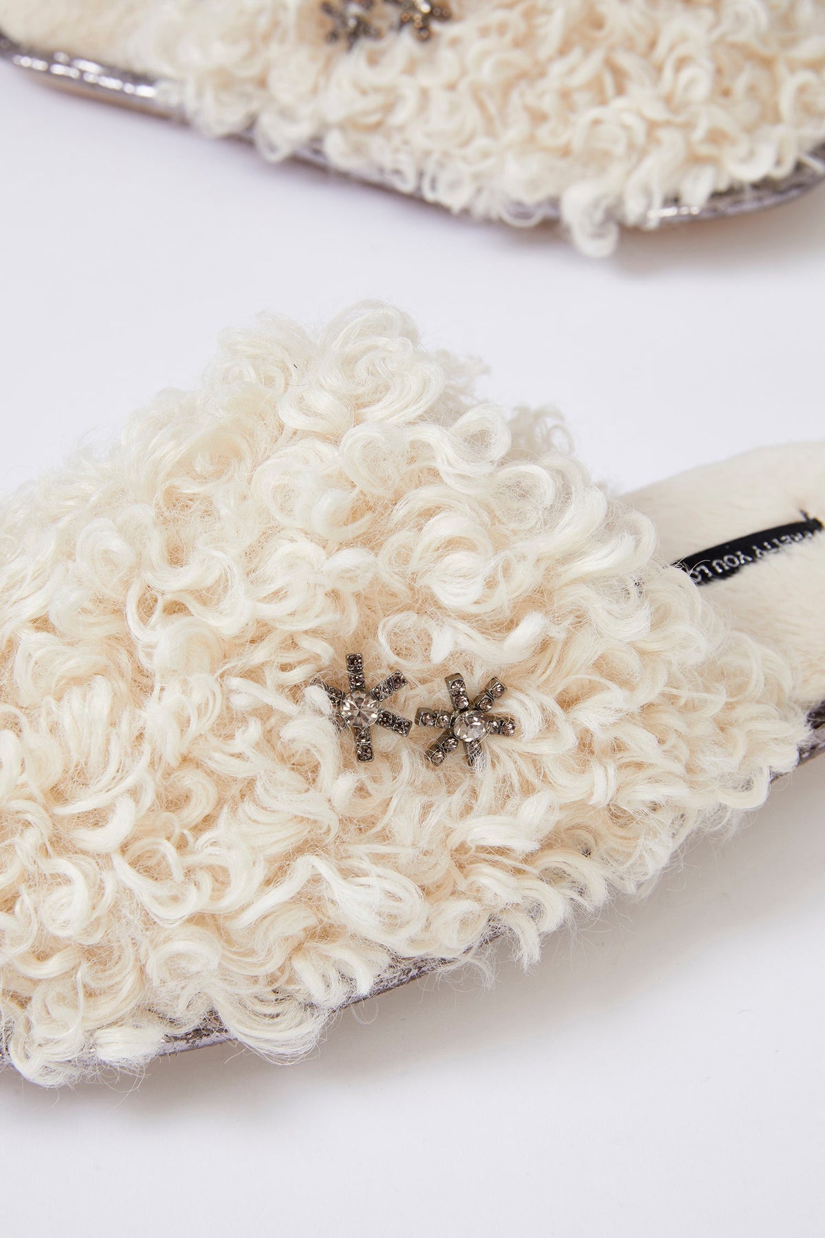 Beau Curly Faux Fur Mule Slippers Cream