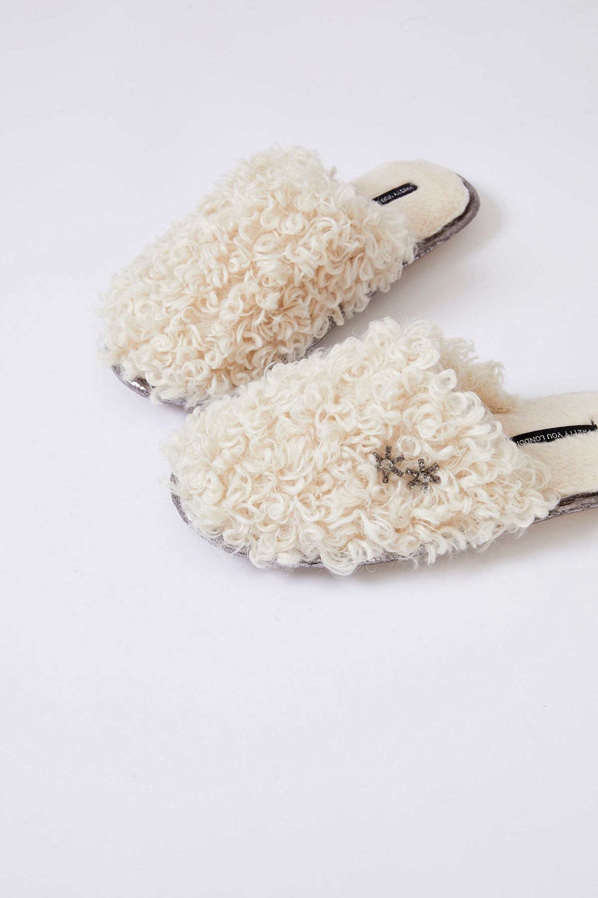 Beau Curly Faux Fur Mule Slippers Cream