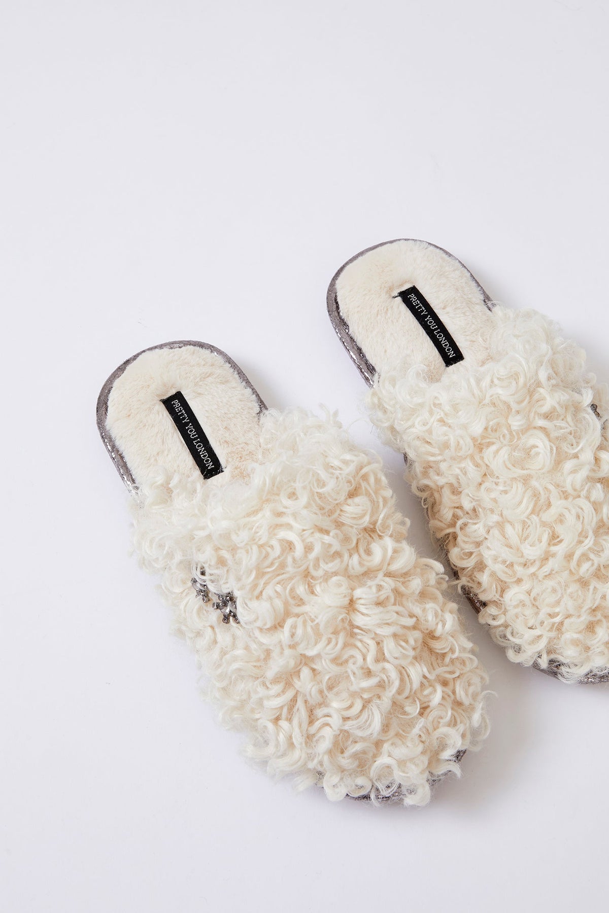 Beau Curly Faux Fur Mule Slippers Cream