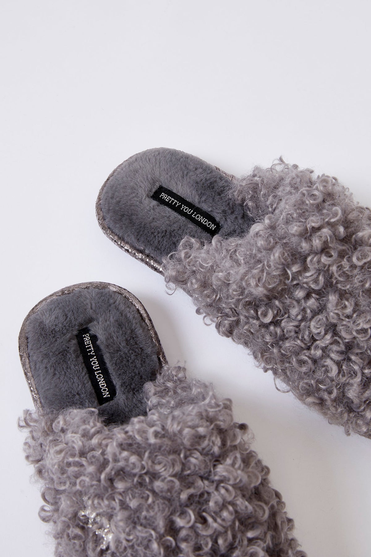 Beau Curly Faux Fur Mule Slippers Grey