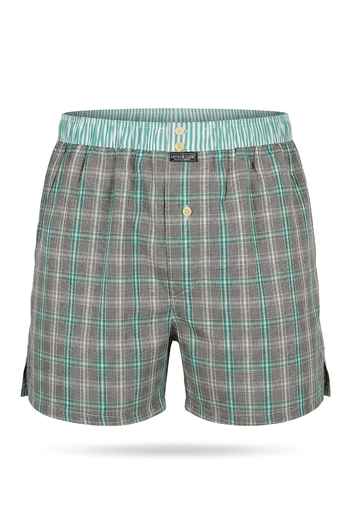 White Smoke Green and Black Check Cotton Boxer
