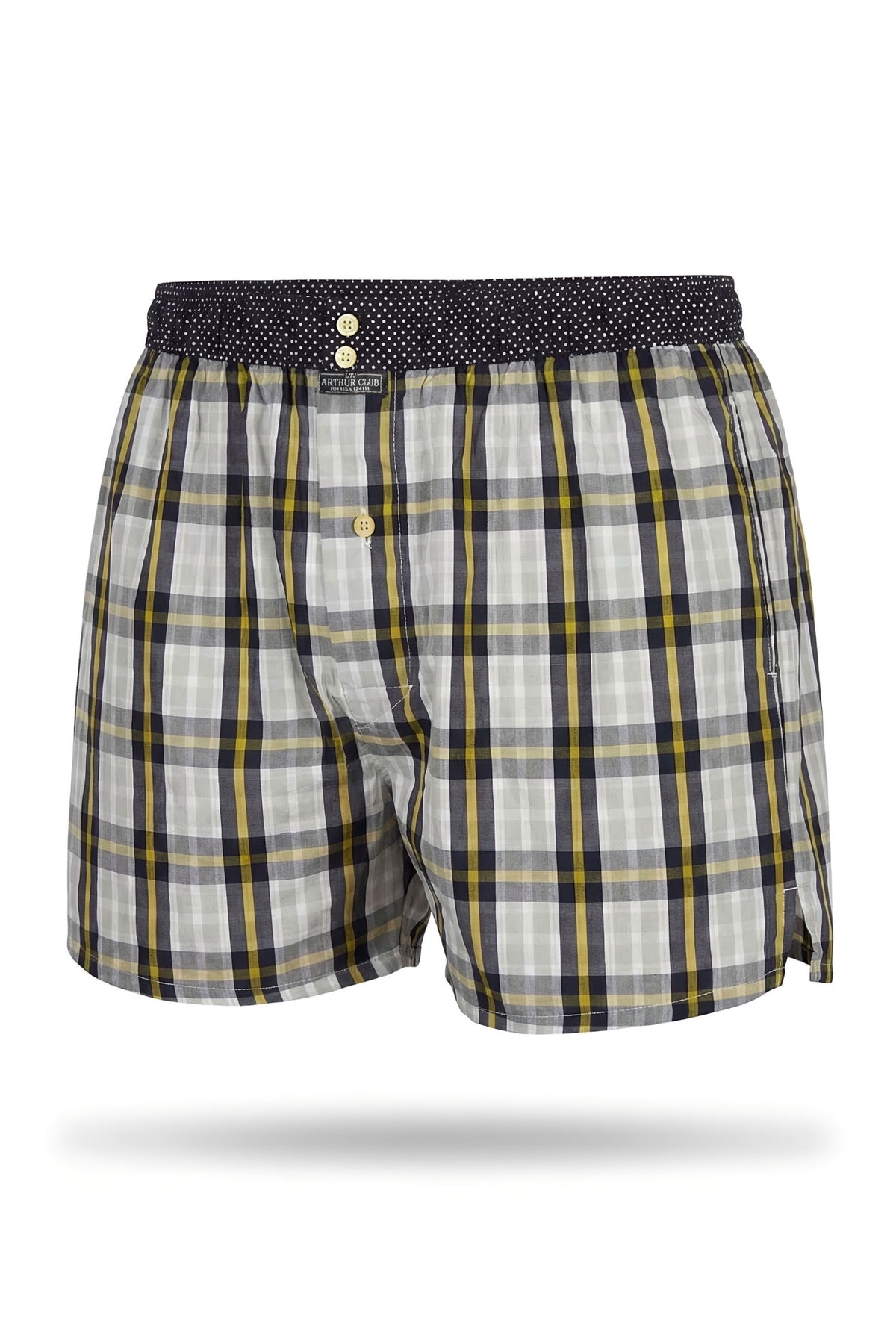 White Smoke Olive and Yellow Check Cotton Boxer