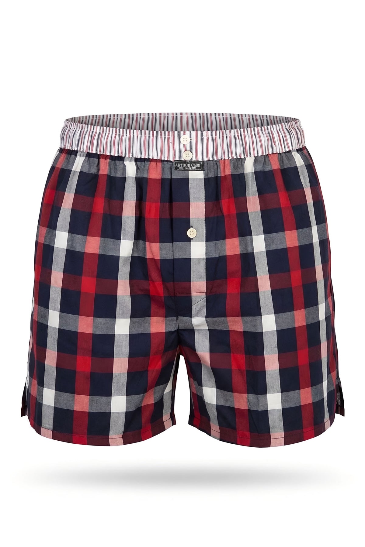 White Smoke Navy and Red Check Cotton Boxer