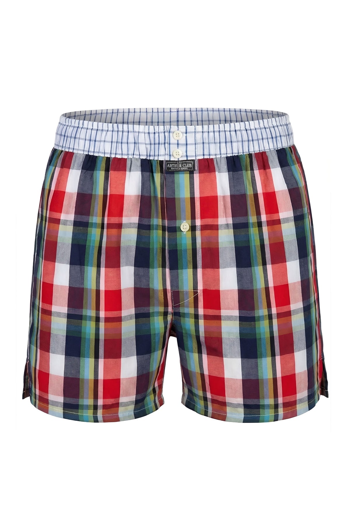 White Smoke Red and Green Madras Check Cotton Boxer