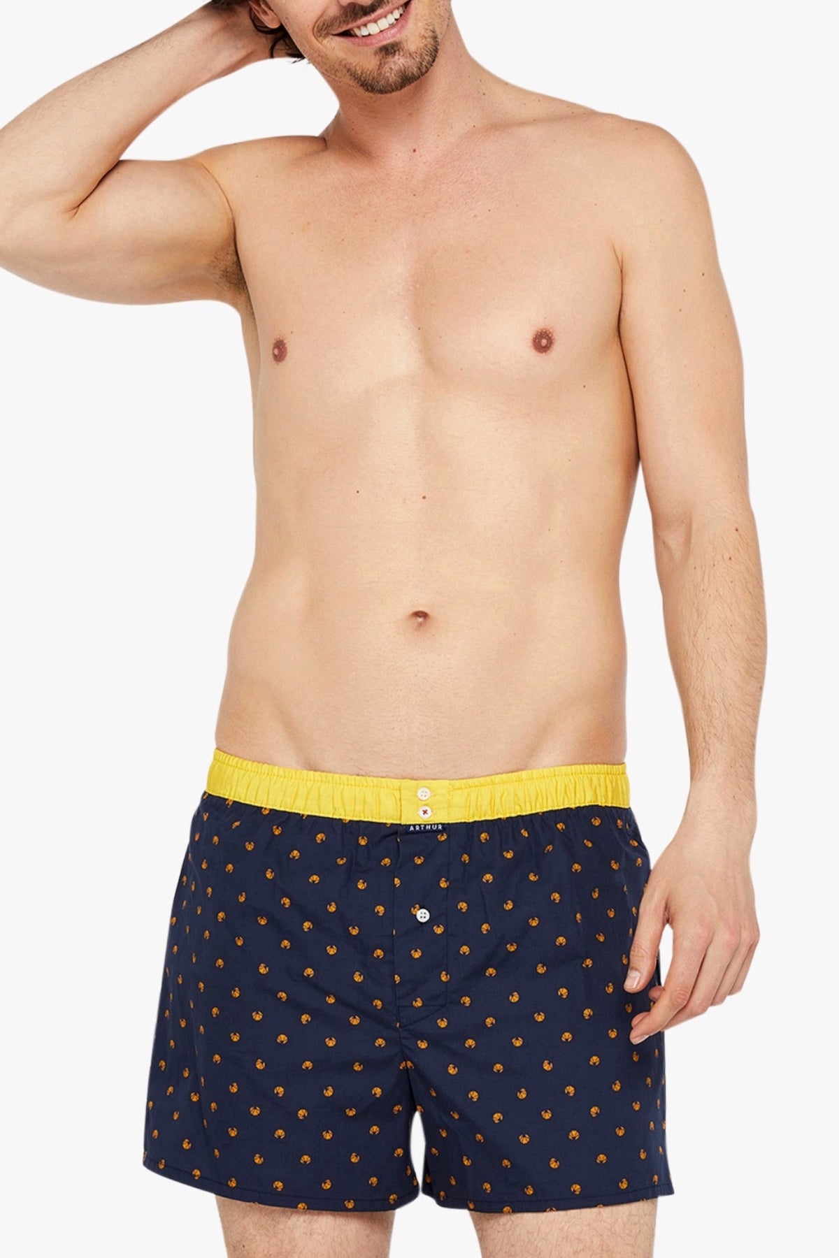 White Smoke Navy Croissant Print Cotton Boxer, Limited Edition
