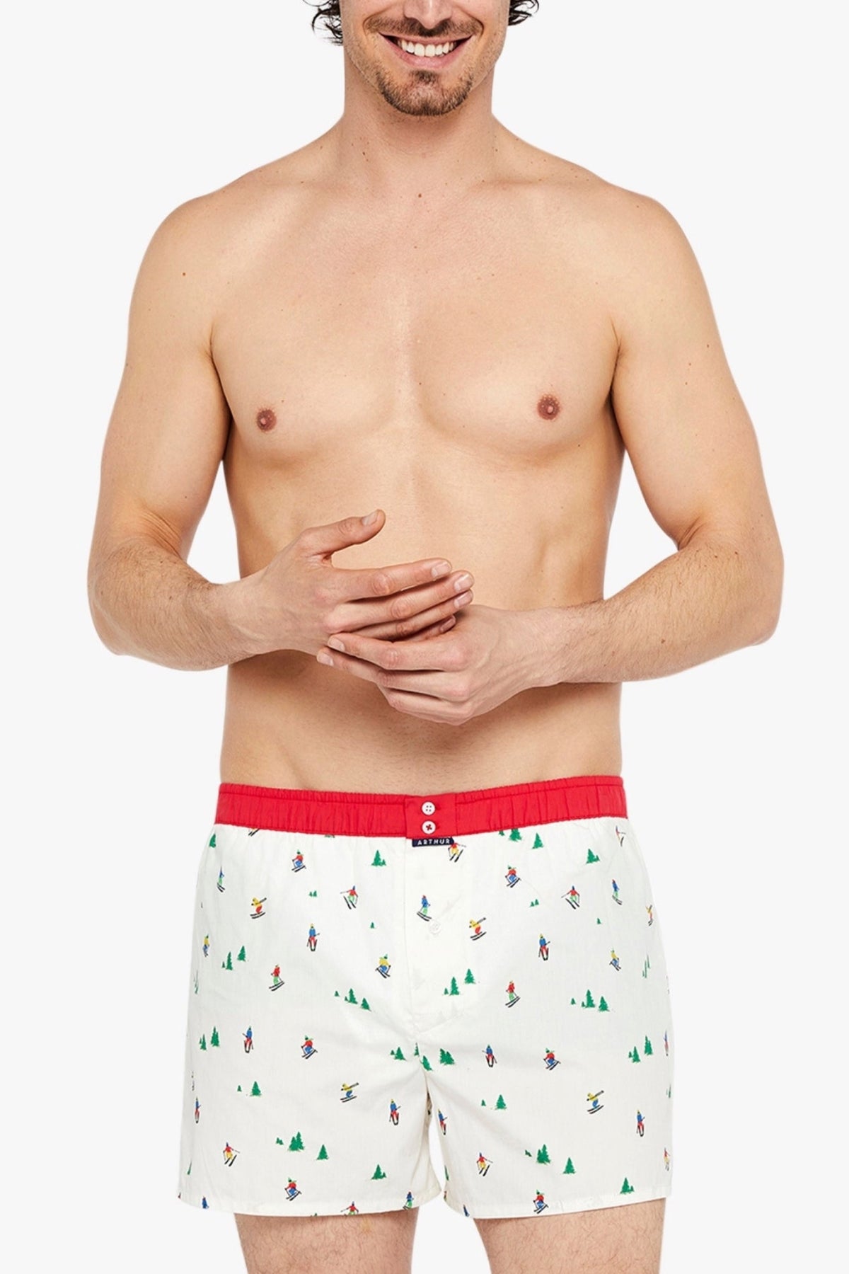 White Smoke Ivory Ski Print Cotton Boxer, Limited Edition