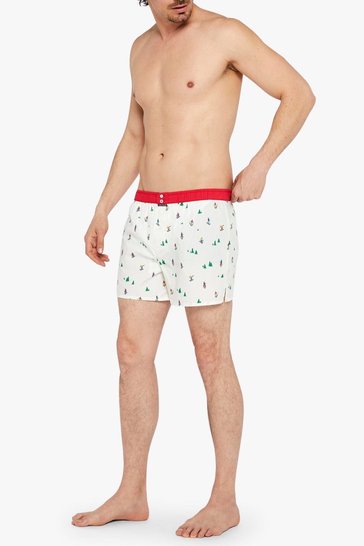 White Smoke Ivory Ski Print Cotton Boxer, Limited Edition