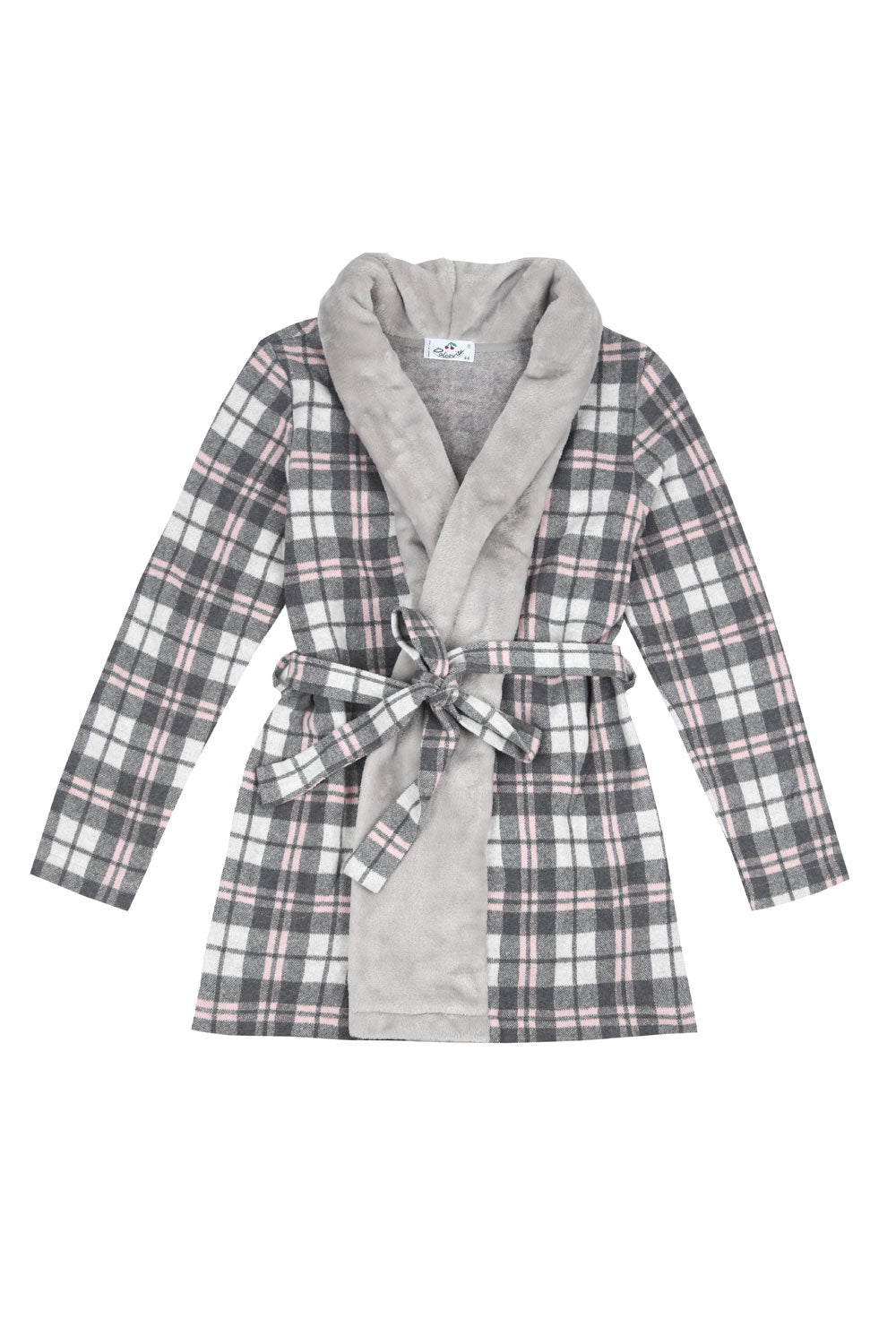 Cozy Short Plaid Robe with Plush Contrast