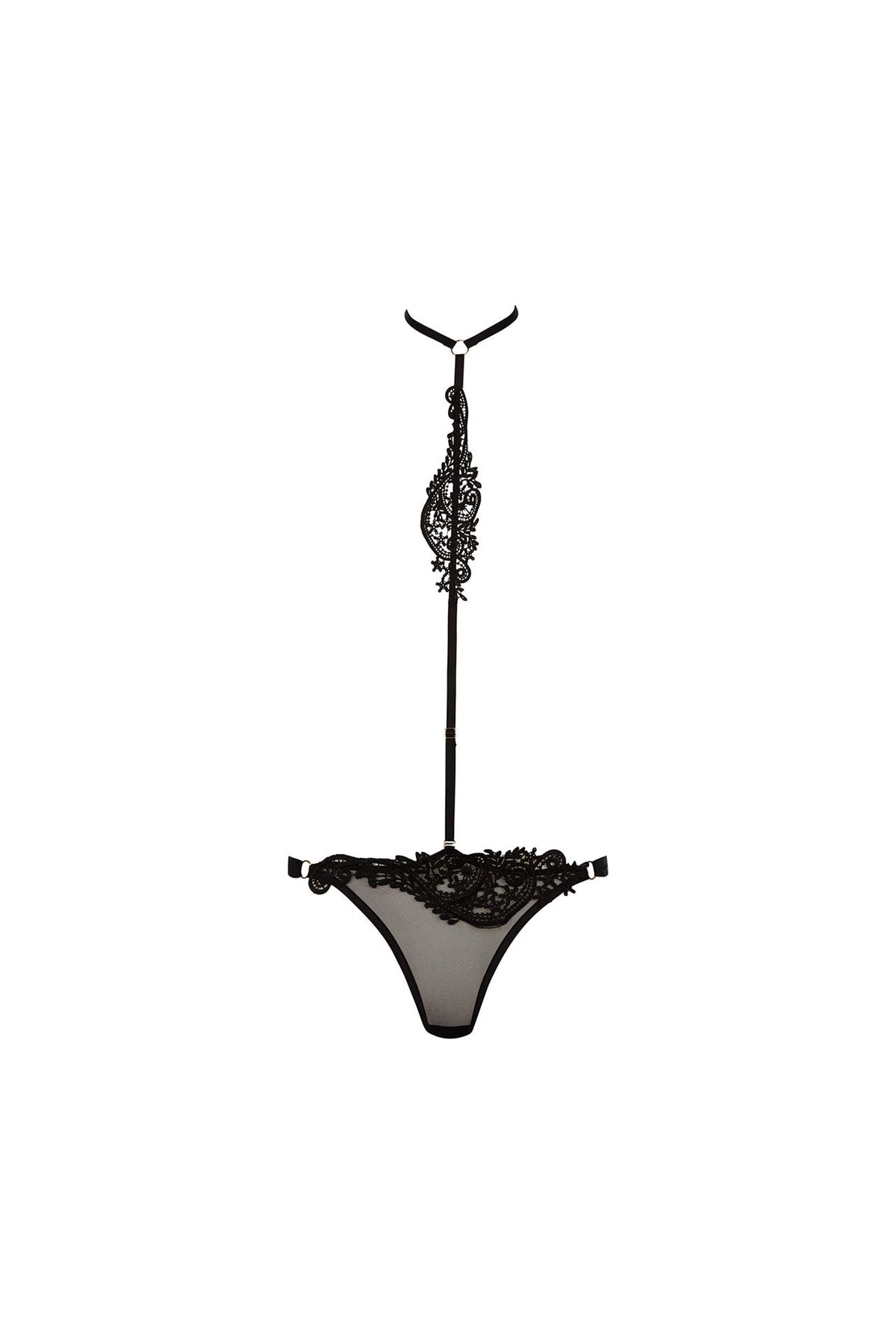 White Smoke Julienne Lace Bra and Harness Thong Set