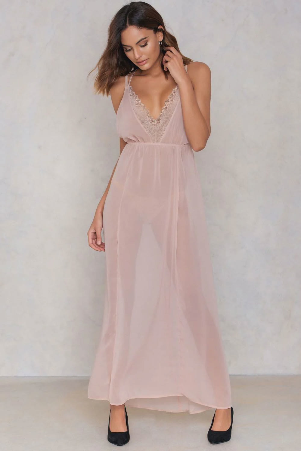 Gray Lily Long Chiffon Dress, Rose