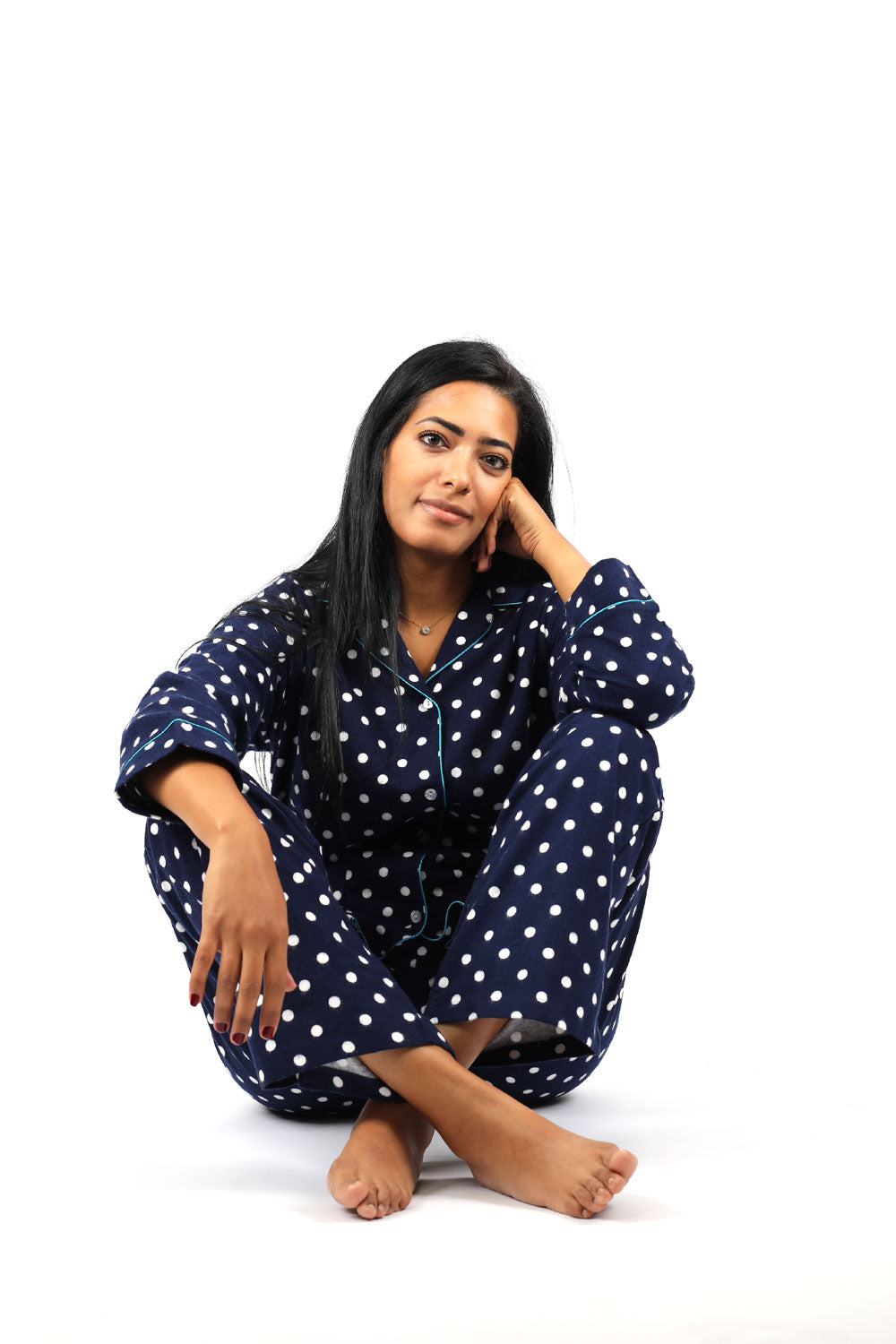 Polka Dots Marine Flannel Pajama Set