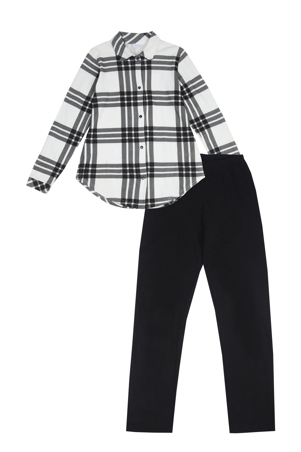 Plaid White & Black Pajama Set