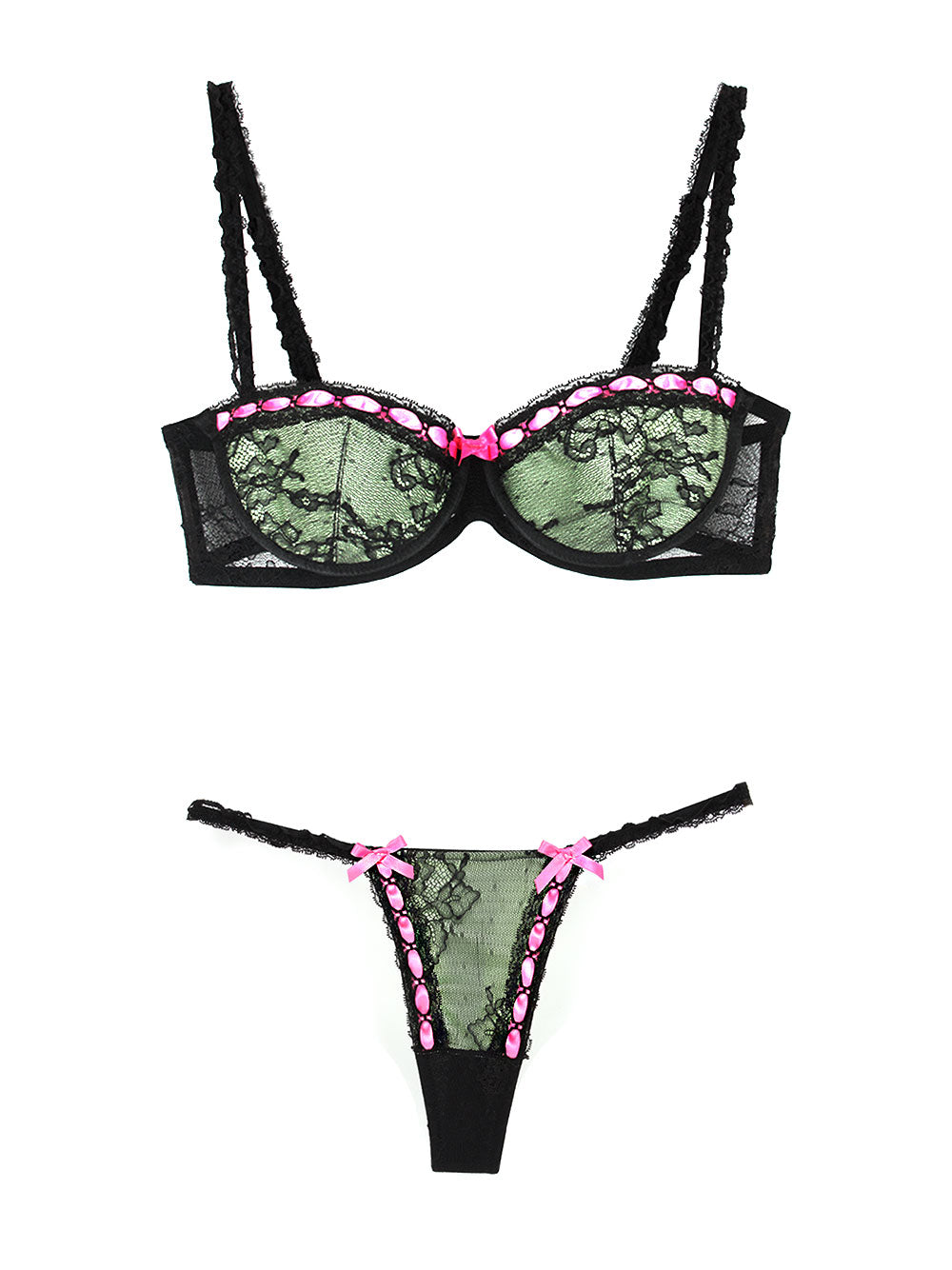 GREEN AND BLACK LACE SET